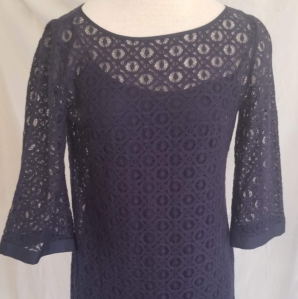navy blue laced and lined knee length dress